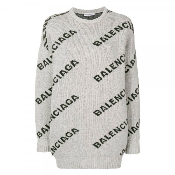 Balenciaga Jacquard Sweatshirt Gri Kadın